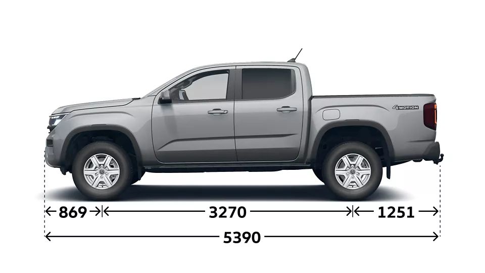 VW Amarok Life Gesamtlänge und Länge des Radstand und der Überhänge